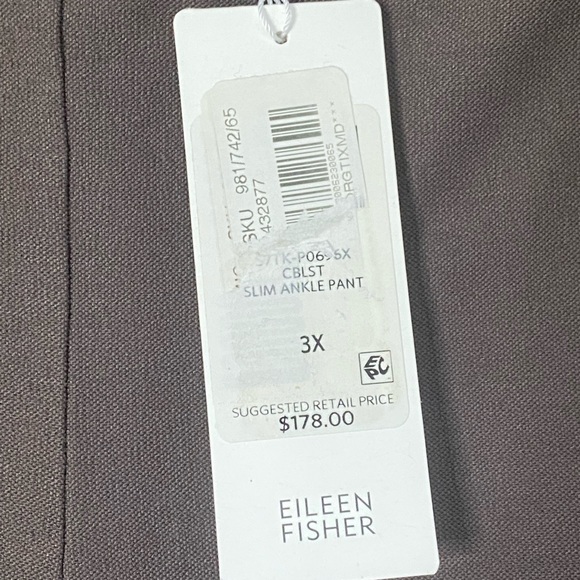Eileen Fisher Pants Slim Ankle Washable Stretch Crepe 3X Cobblestone NWT - Picture 7 of 11